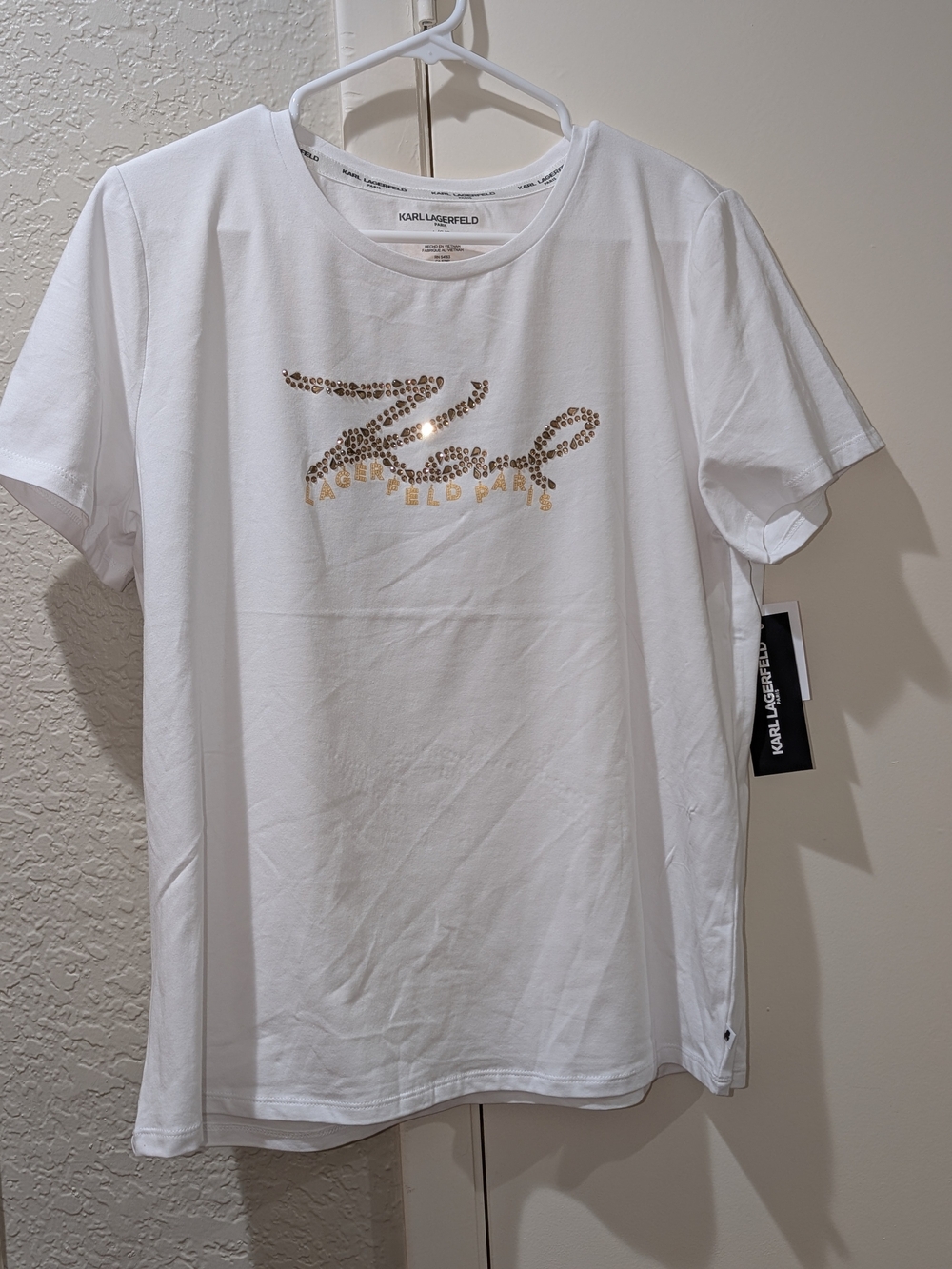 Karl Lagerfeld White Logo Crystal-Embellished Men's Tee